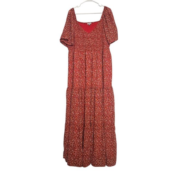 White Birch Smocked Maxi Dress Womens SZ 3X Floral Tiered Burn Orange Milkmaid - Picture 1 of 13